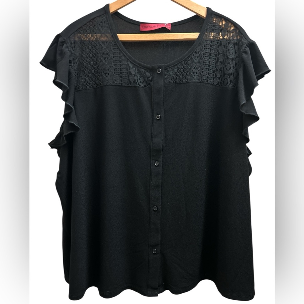 Love Scarlett Black Lace Ruffle Blouse 3X NWT